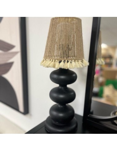 Lampe bilboquet noire jute et pompons de pas cher